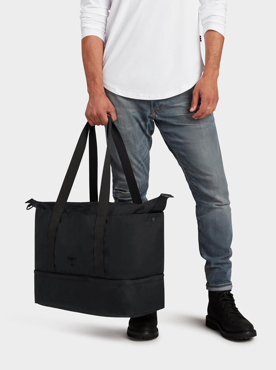 MILTHREAD Canyon 33L travel tote in black on model
