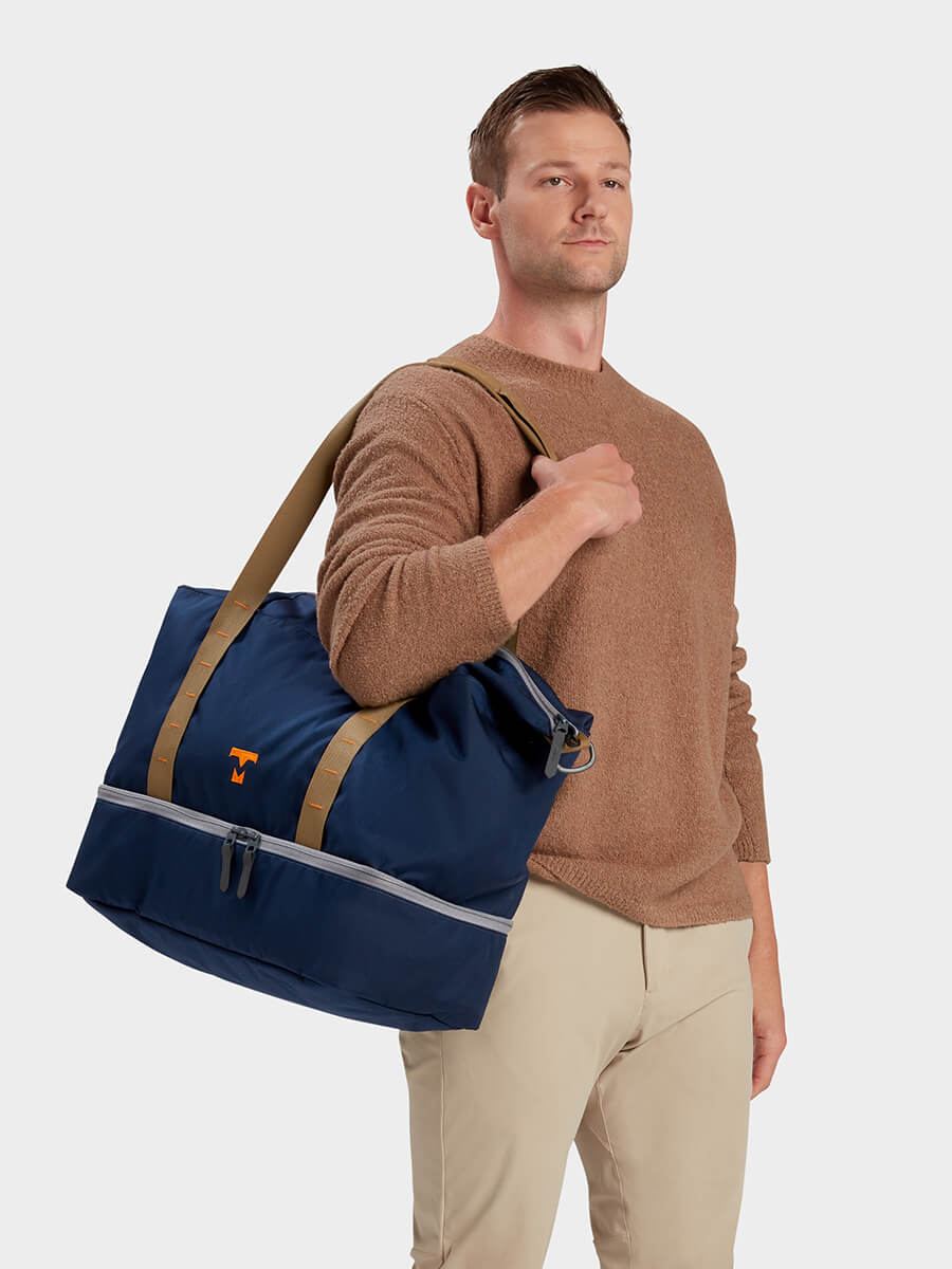 MILTHREAD Canyon 33L travel tote in midnight on model