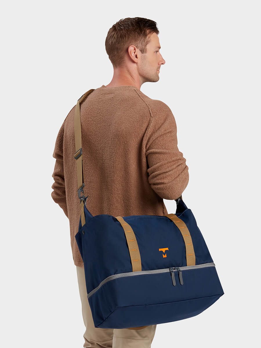 MILTHREAD Canyon 33L travel tote in midnight on model