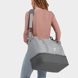 MILTHREAD Canyon 33L travel tote in silver dust on model