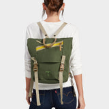 MILTHREAD Swift flap backpack in Camo Green on model