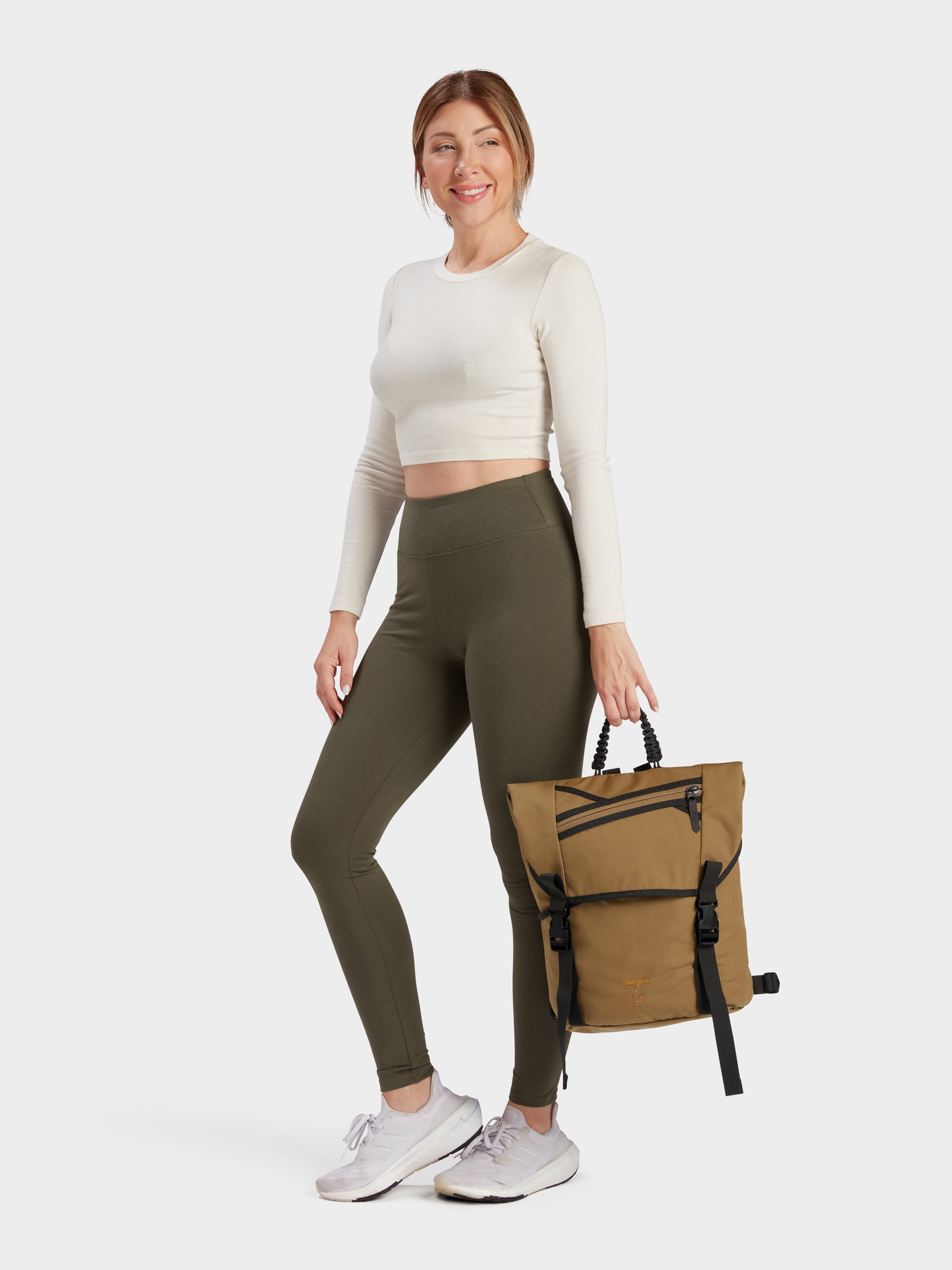 MILTHREAD Swift flap backpack in coyote brown on model