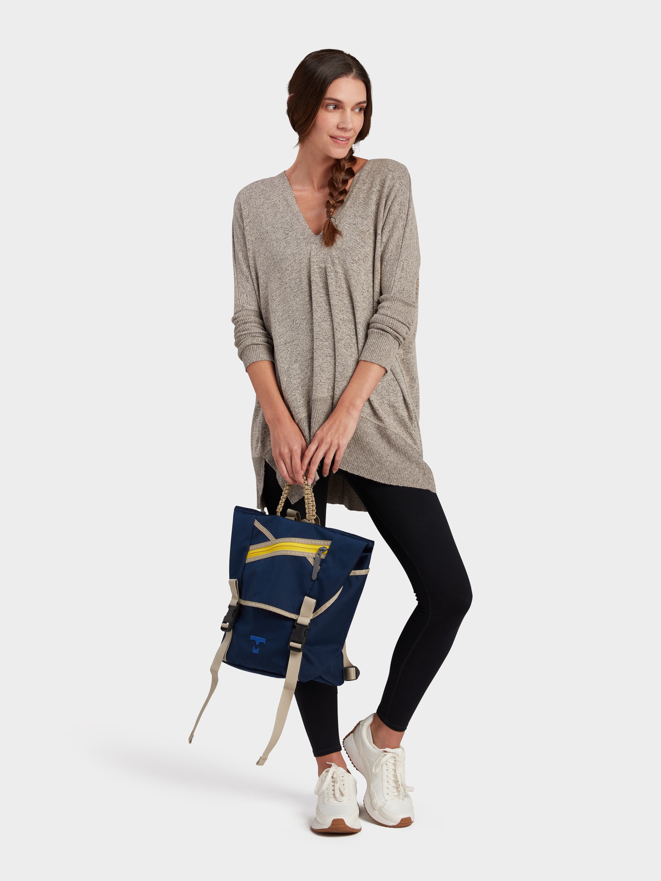 MILTHREAD Swift flap backpack in midnight on model