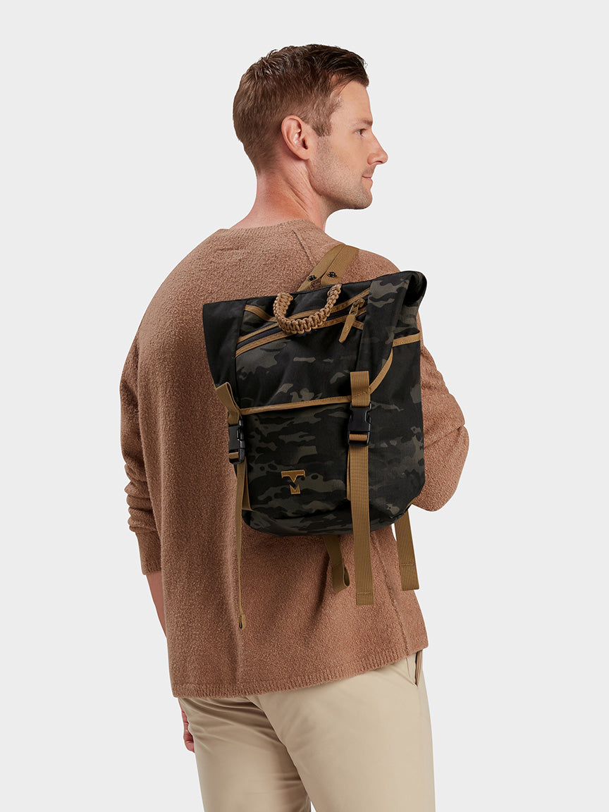 MILTHREAD Swift flap backpack in Multicam Black on model