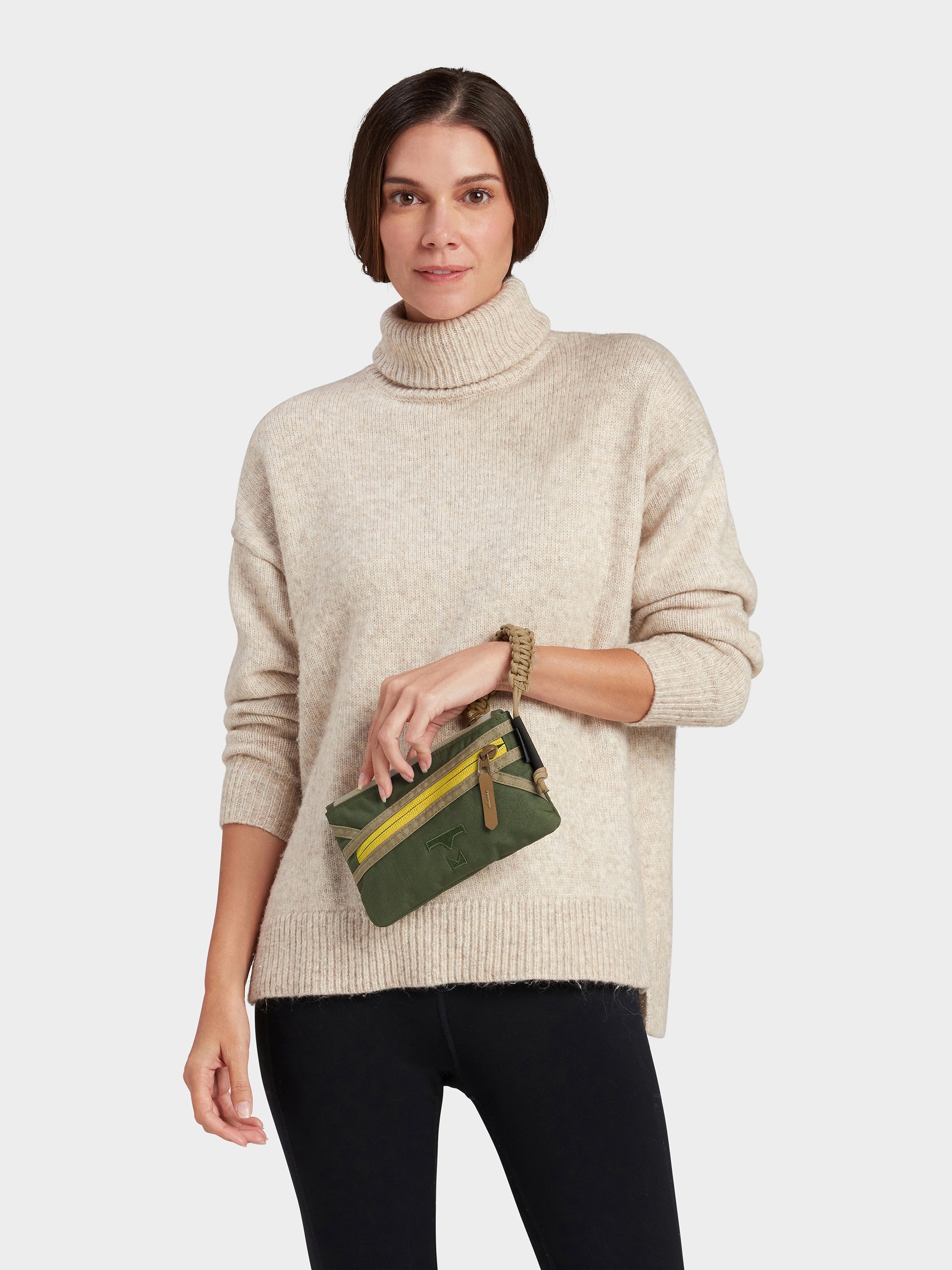 MILTHREAD Zest wristlet wallet in Camo Green on model