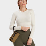 MILTHREAD Zest wristlet wallet in Coyote Brown on model