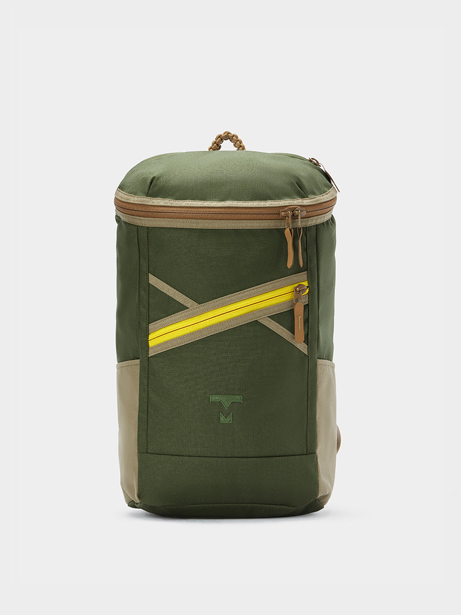 Bold backpack in camo green tabletop front view