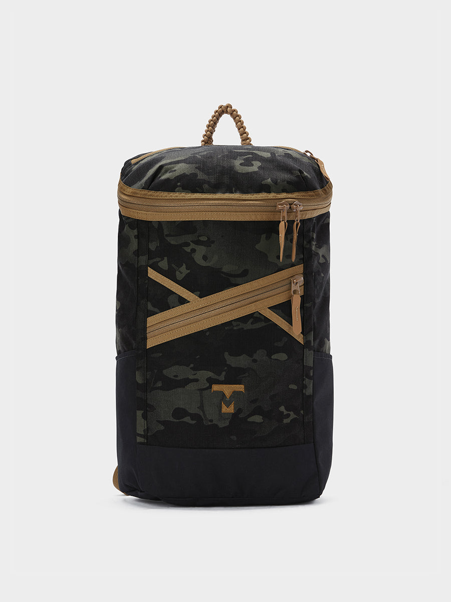 Bold backpack in multicam black tabletop front view