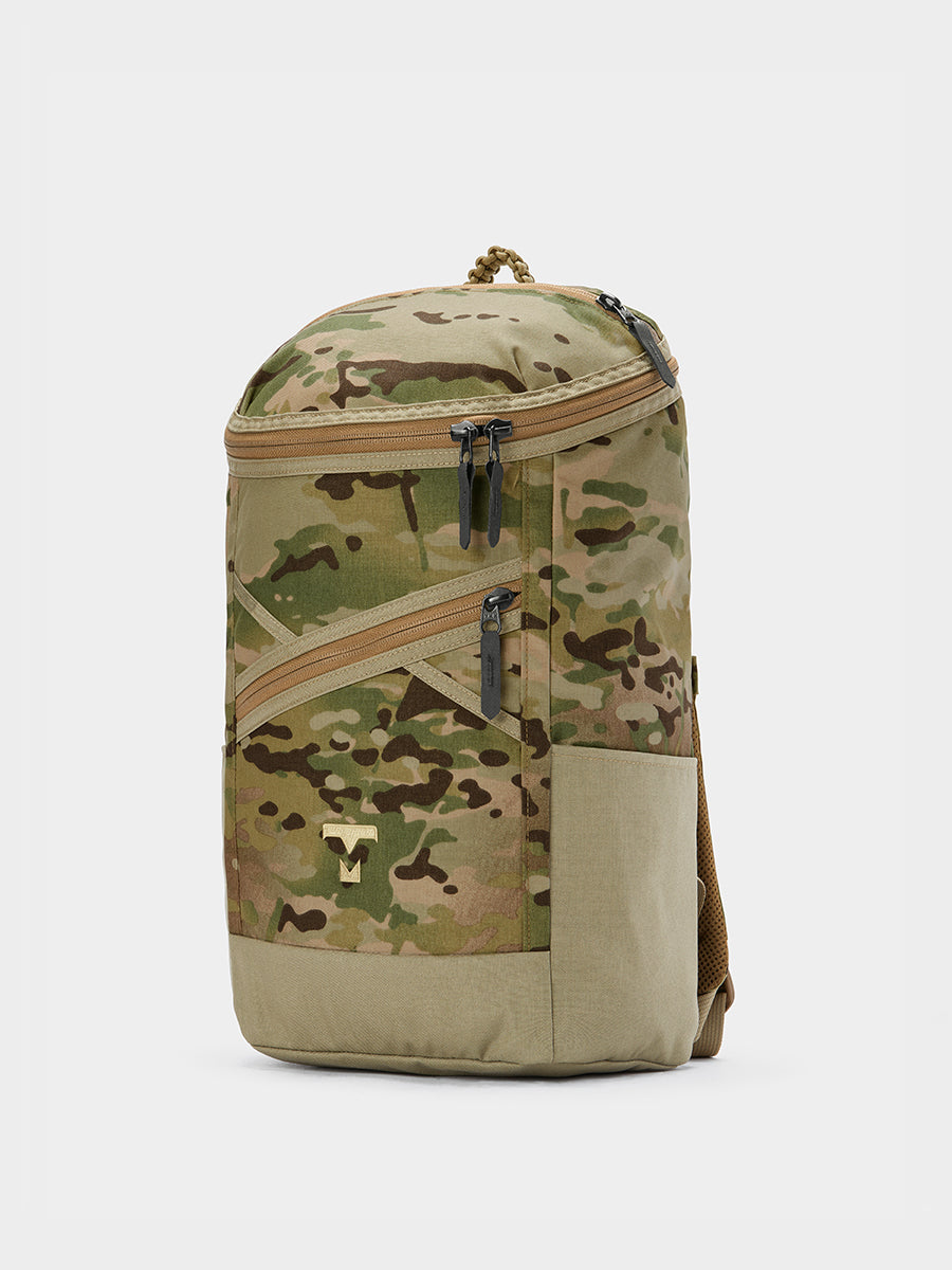 Bold backpack in multicam tabletop front 45 degree view