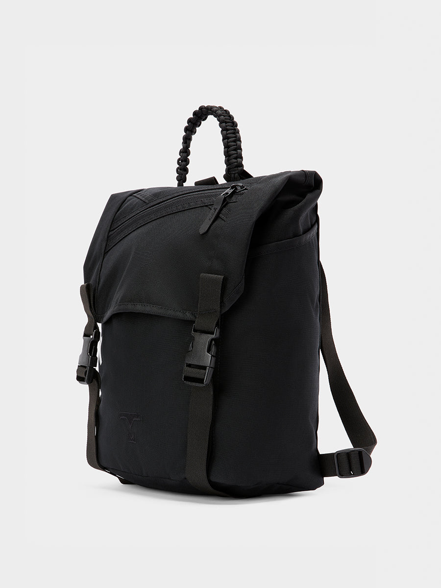 Swift backpack in black tabletop front 45 degree view