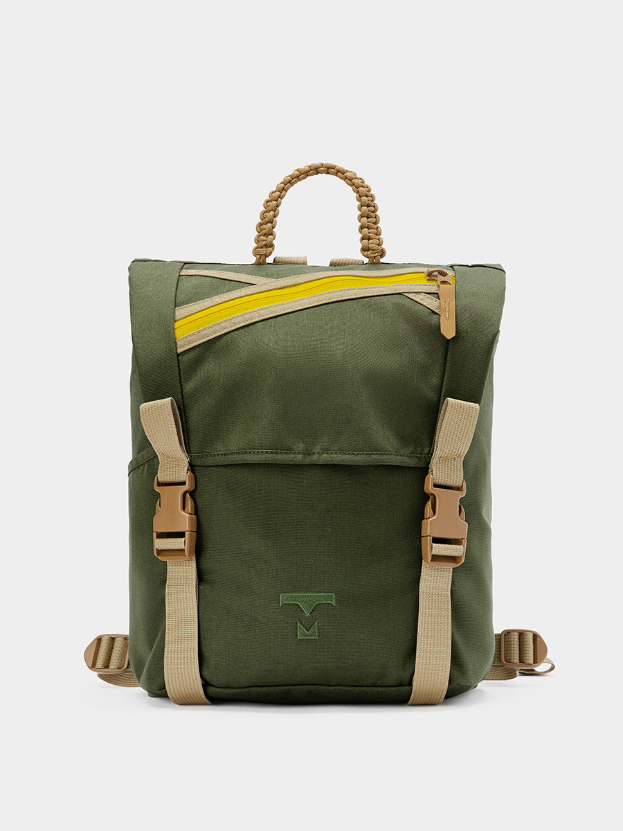 Swift backpack in camo green tabletop front view