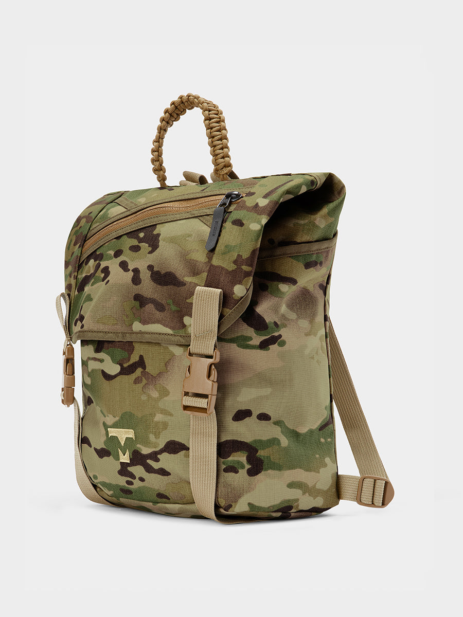 Swift backpack in multicam tabletop front 45 degree view