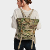 Swift backpack in multicam carried by model