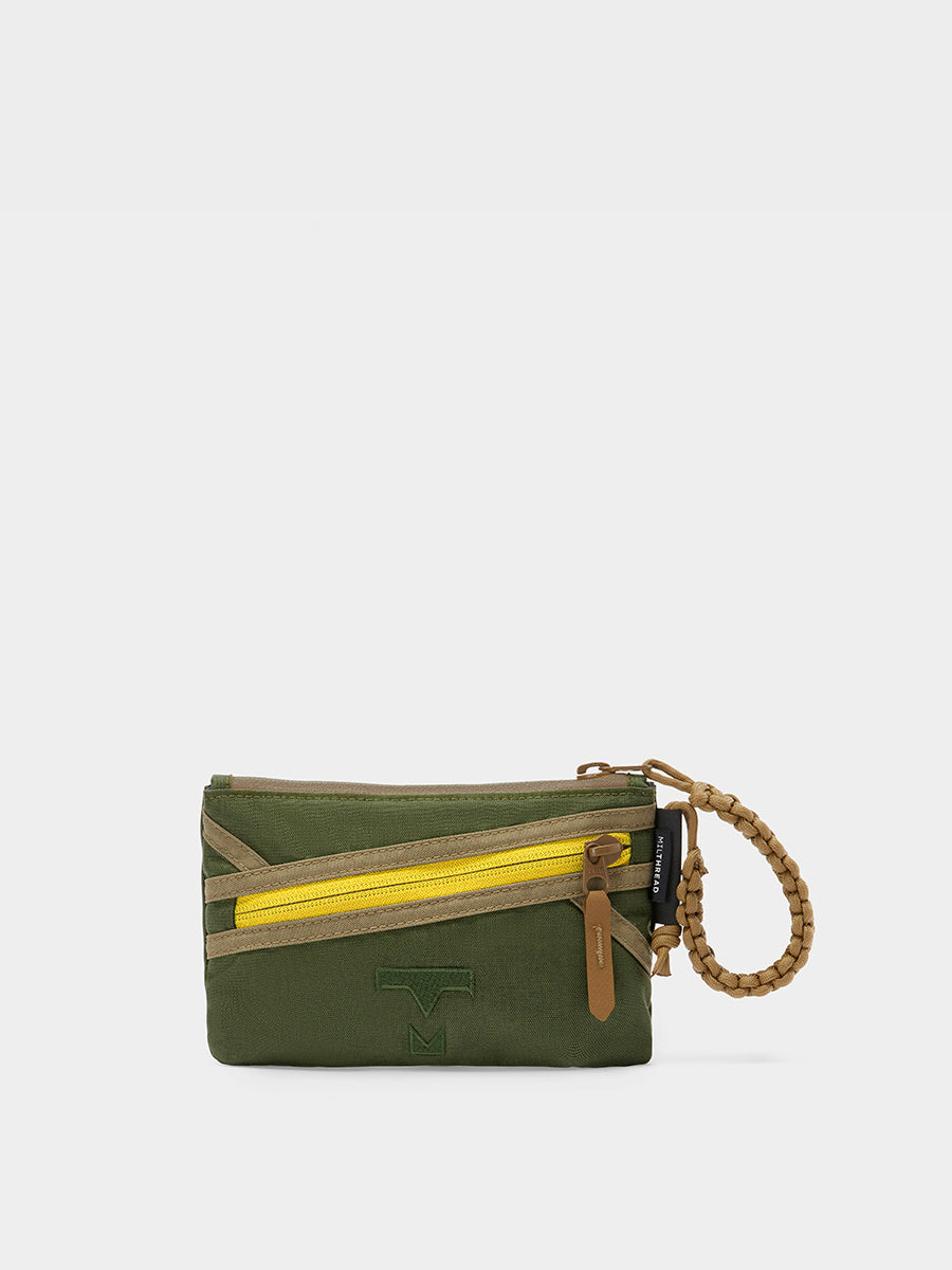 Zest wristlet in camo green tabletop front view