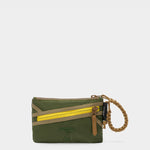 Zest wristlet in camo green tabletop front view