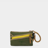 Zest wristlet in camo green tabletop front view