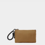 Zest wristlet in coyote brown tabletop back view