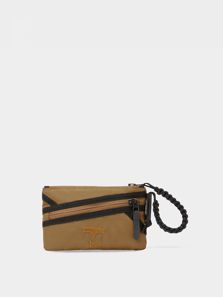 Zest wristlet in coyote brown tabletop front view