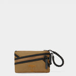 Zest wristlet in coyote brown tabletop front view