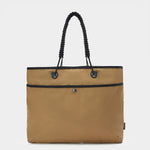 Zing tote in coyote brown in back view